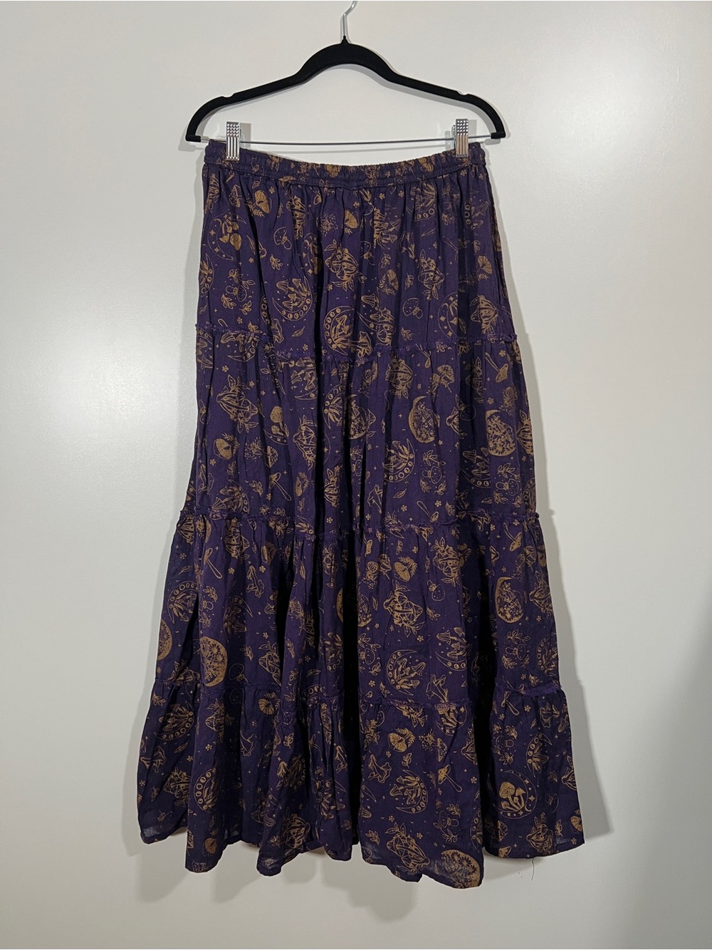 Tiered Skirt Mushroom Celestial Witchy in Purple Gold Pockets Large Flowy Cotton - Picture 8 of 10